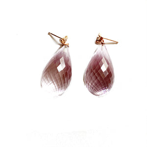 Rose Amethyst Briolette Drop Earrings in 14K Rose Gold with Lab-Created Diamond