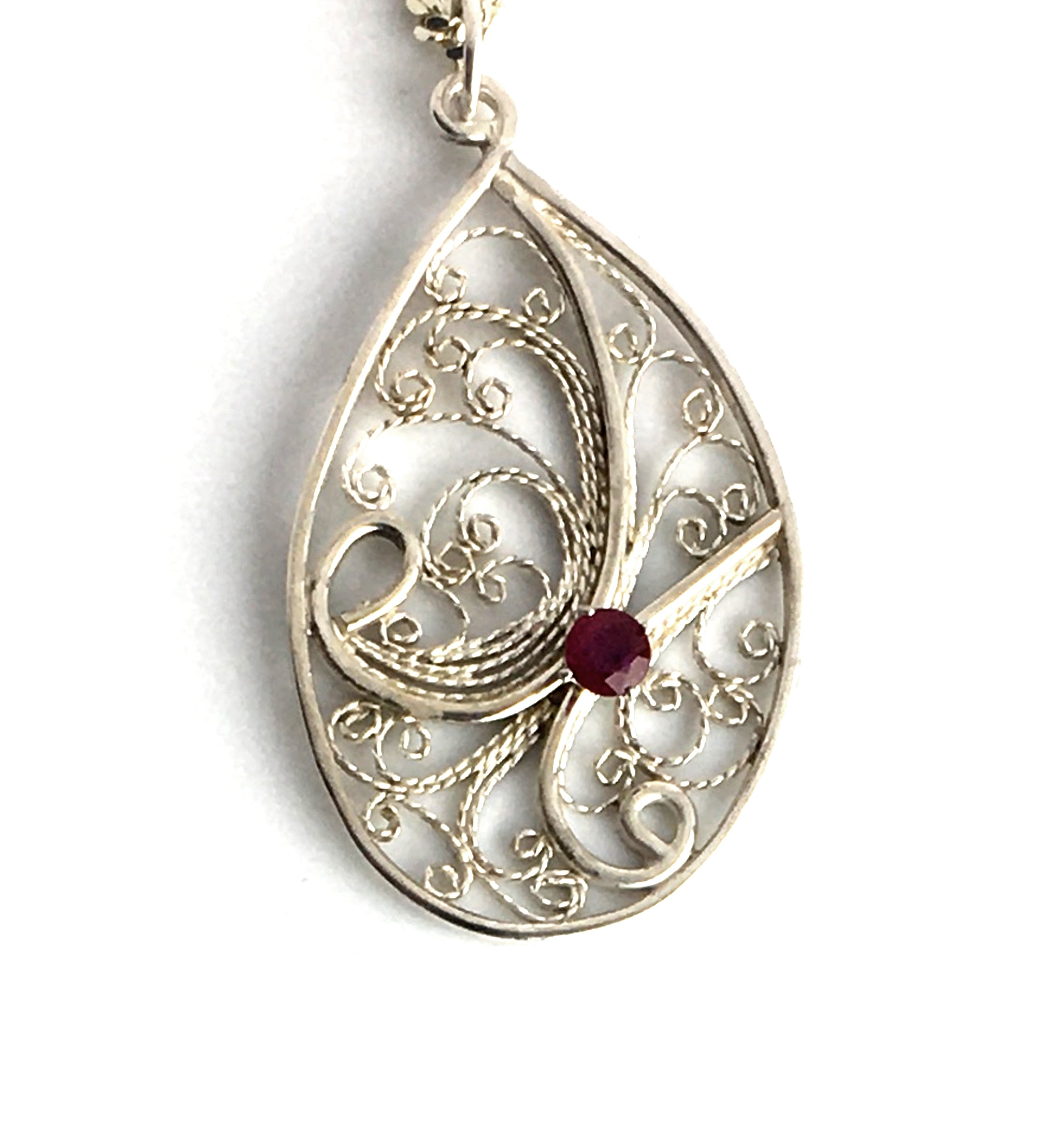 Handmade Filigree Pendant Necklace with Ruby