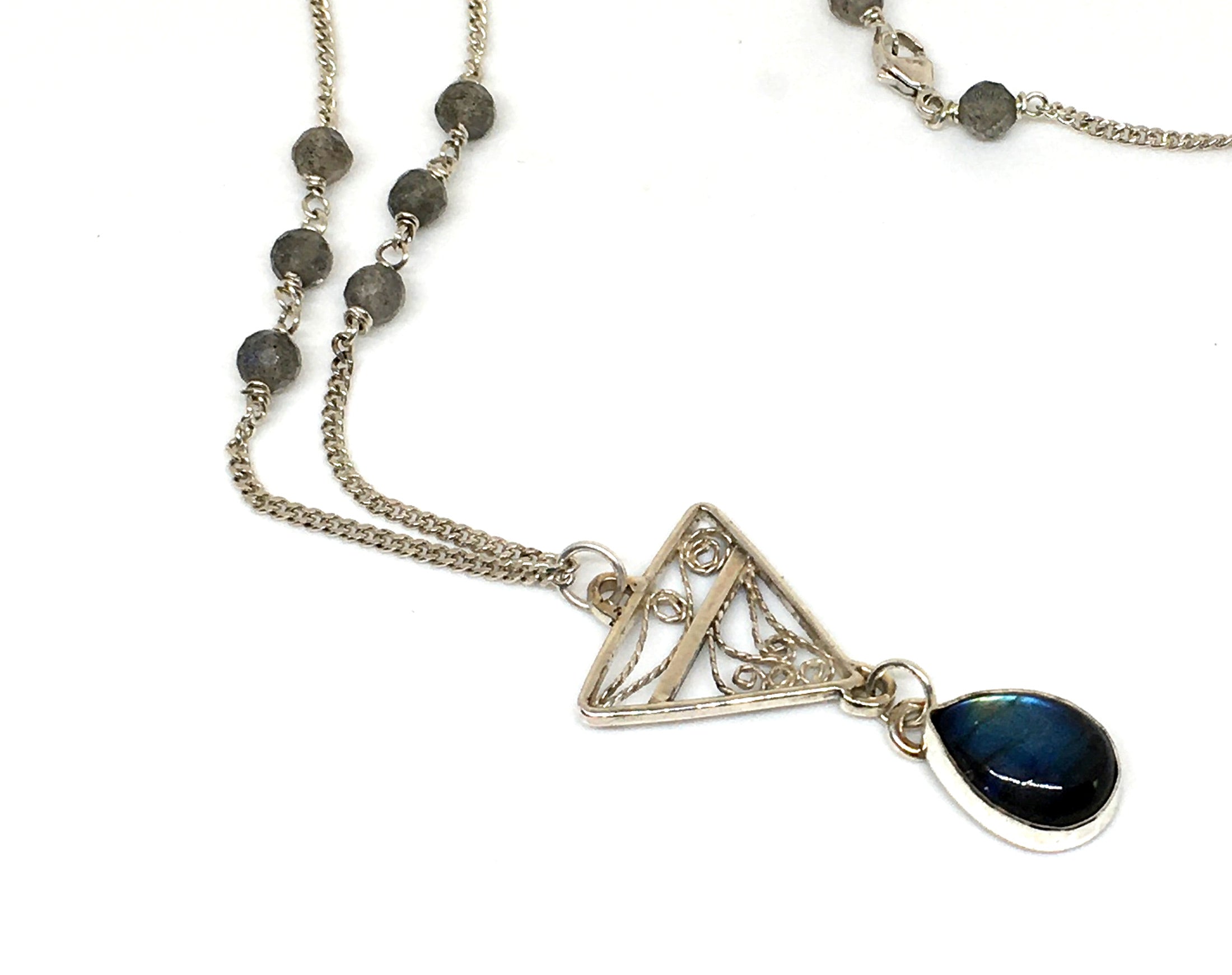 Handmade Filigree Pendant Necklace with Labradorite