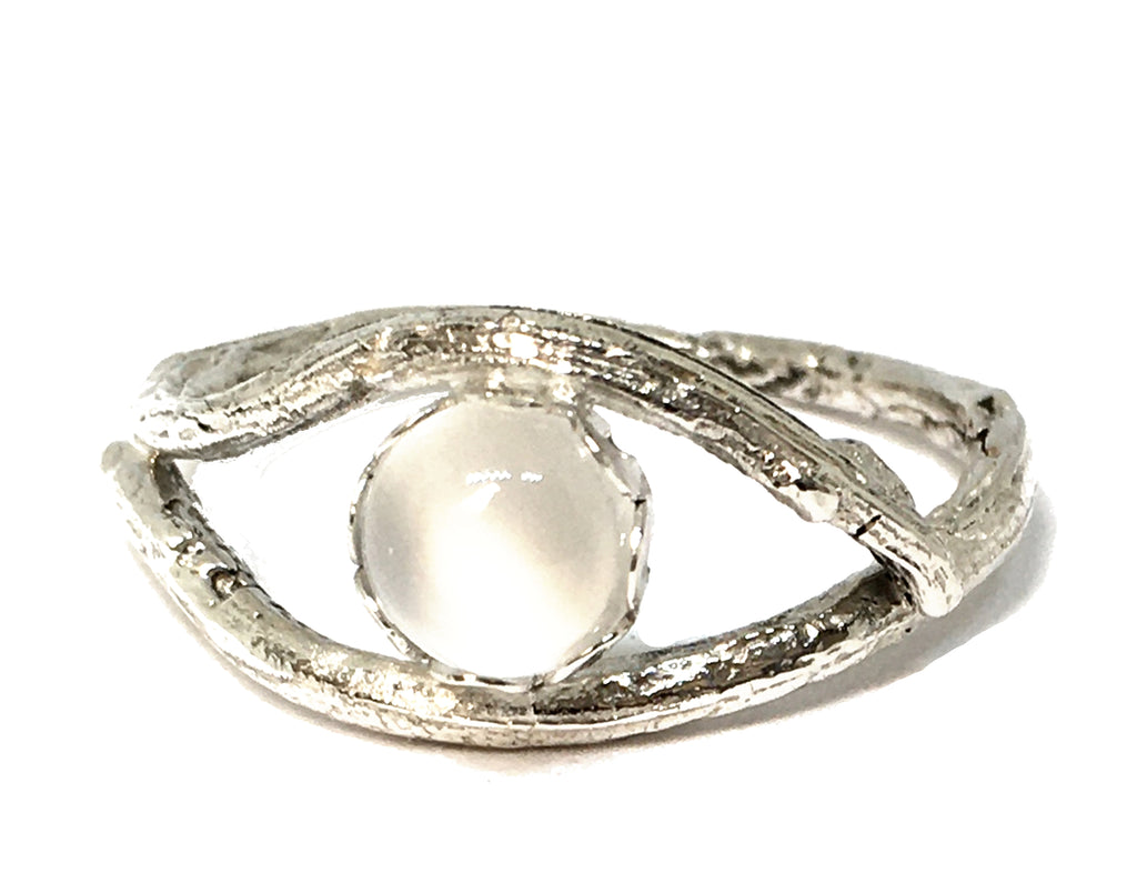 Moonstone Olive Twig Ring in Sterling Silver