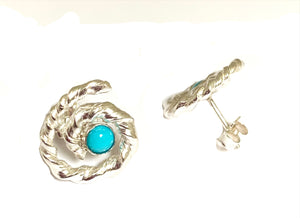 Sleeping Beauty Turquoise Spiral Post Earrings in Sterling Silver