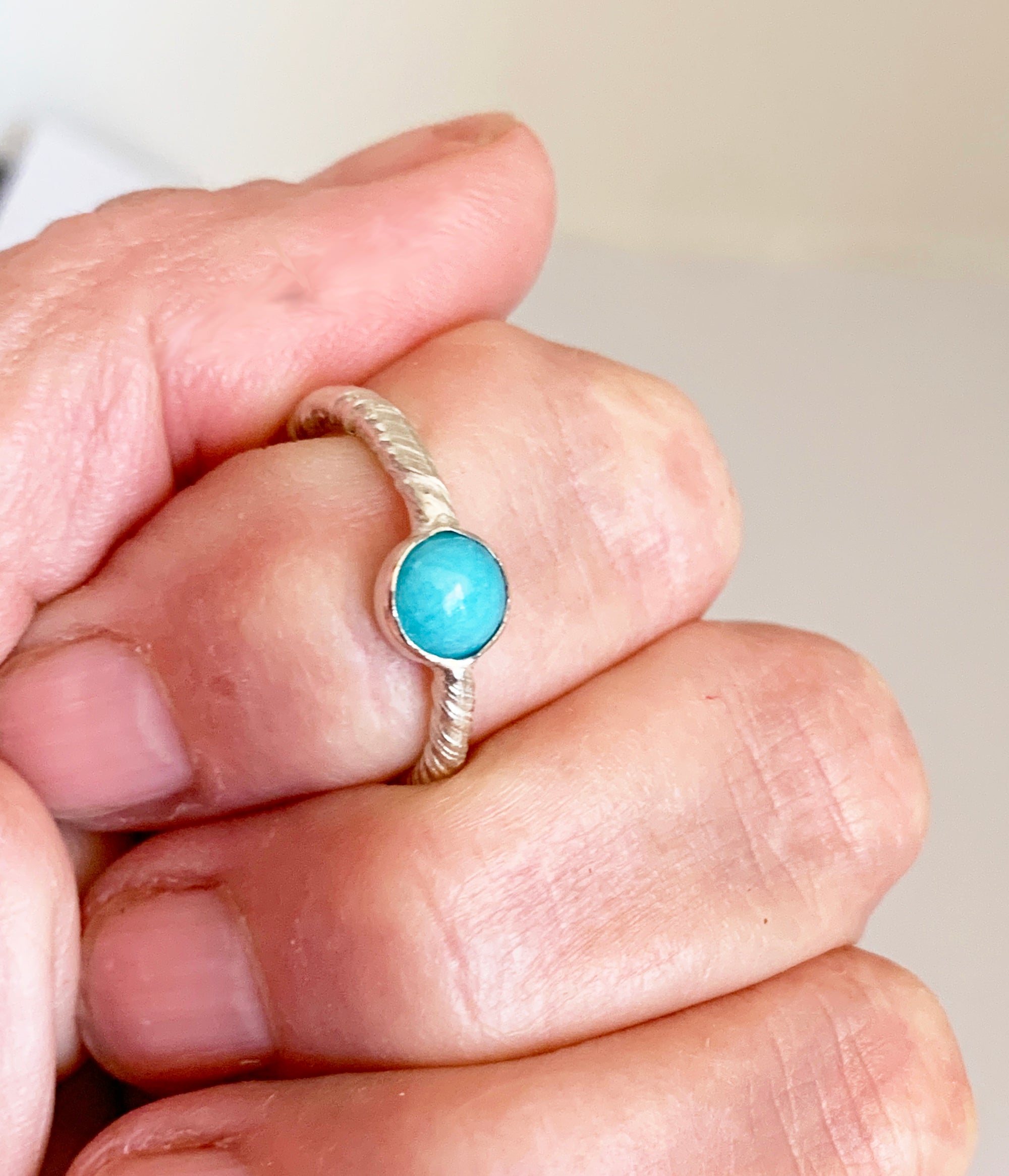 Amazonite Ring with Twisted Mitsuro Hikime Band