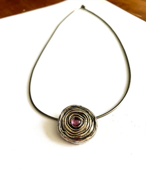 Amethyst Rose Pendant Necklace in Sterling Silver