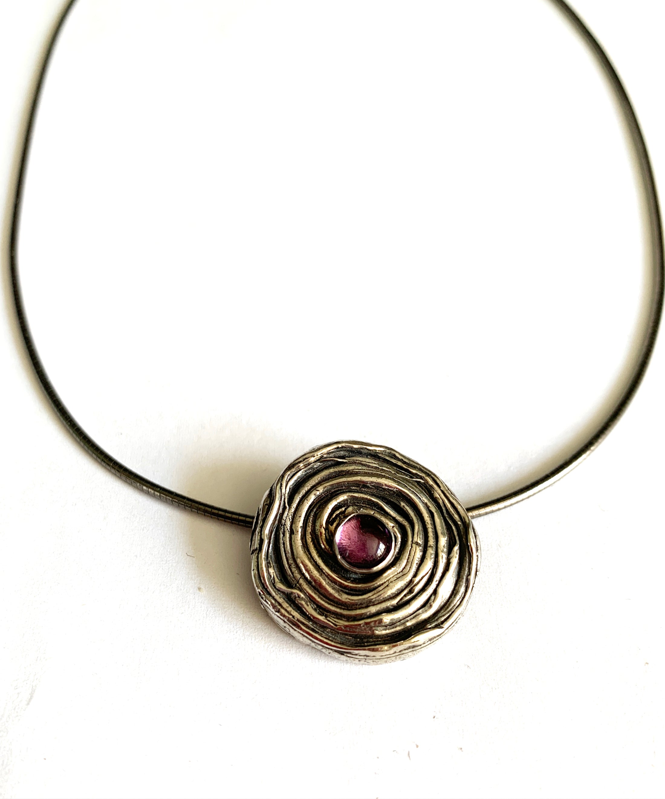 Amethyst Rose Pendant Necklace in Sterling Silver