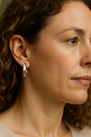 Sterling Silver Bamboo Leaf Semi Hoop Earrings