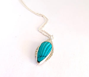 Carved Turquoise Pendant Necklace in Sterling Silver