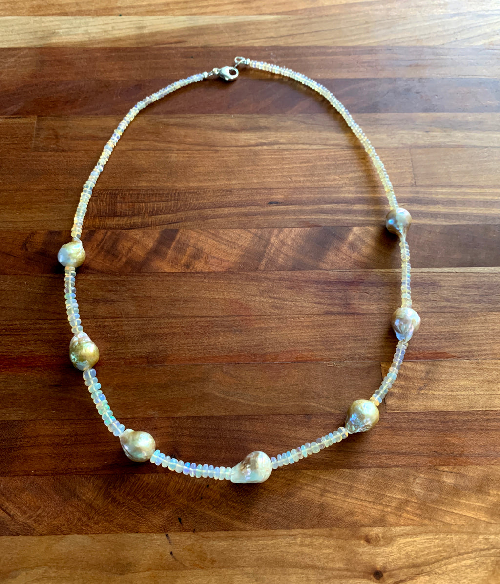 Fireball Baroque Pearl and Opal Necklace