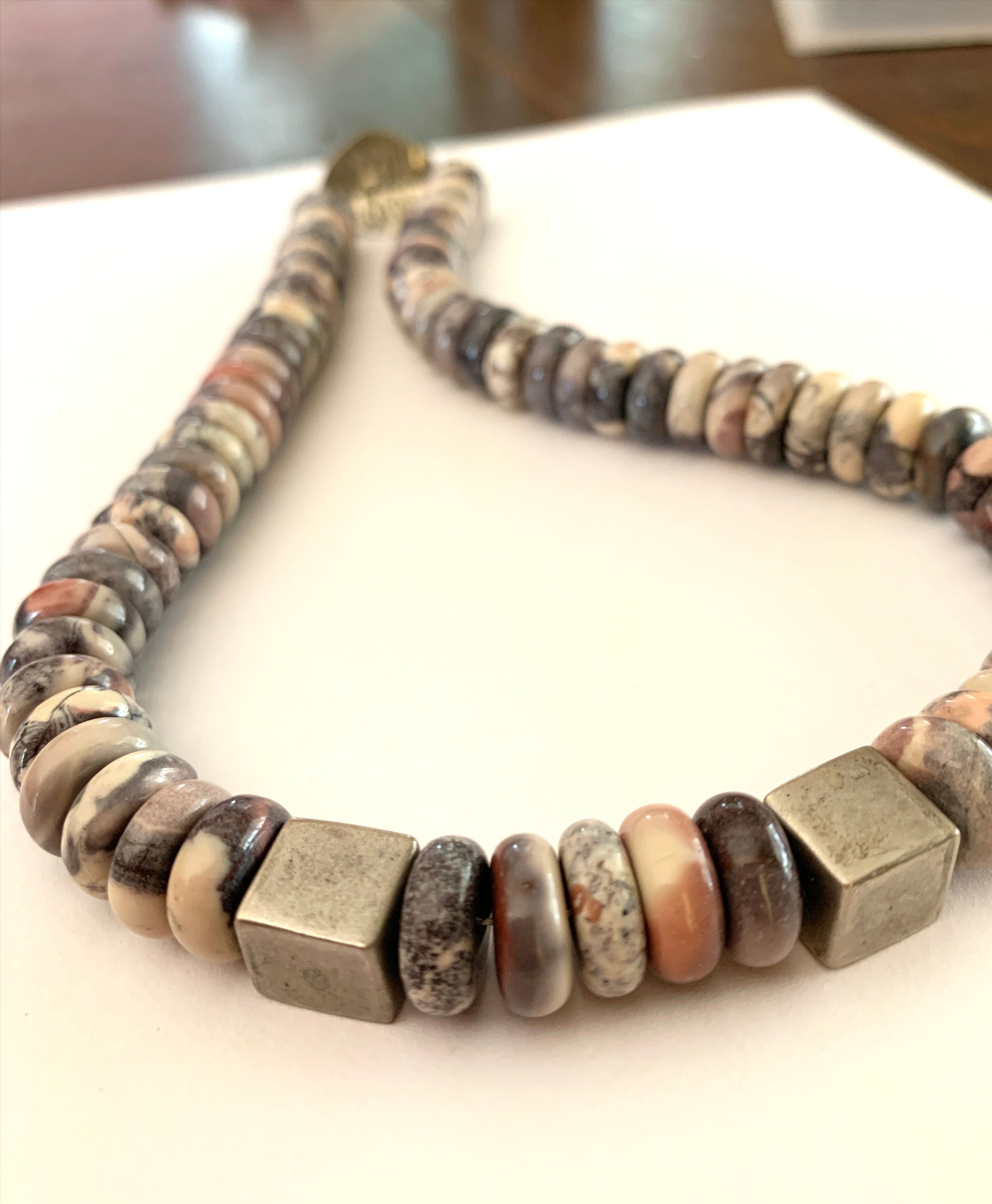 Jasper Rondelle Necklace with Hand Forged Leaf Clasp