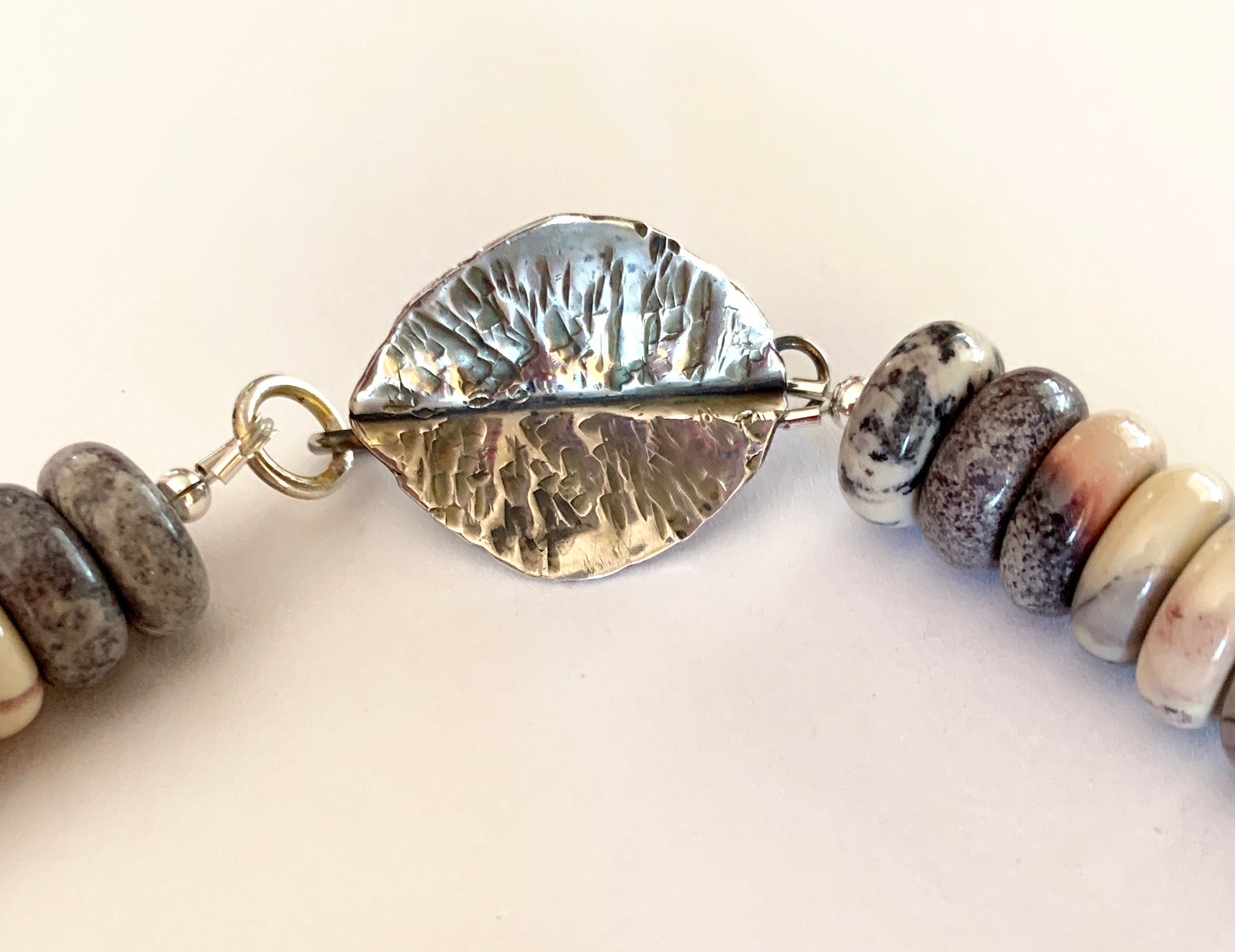 Jasper Rondelle Necklace with Hand Forged Leaf Clasp