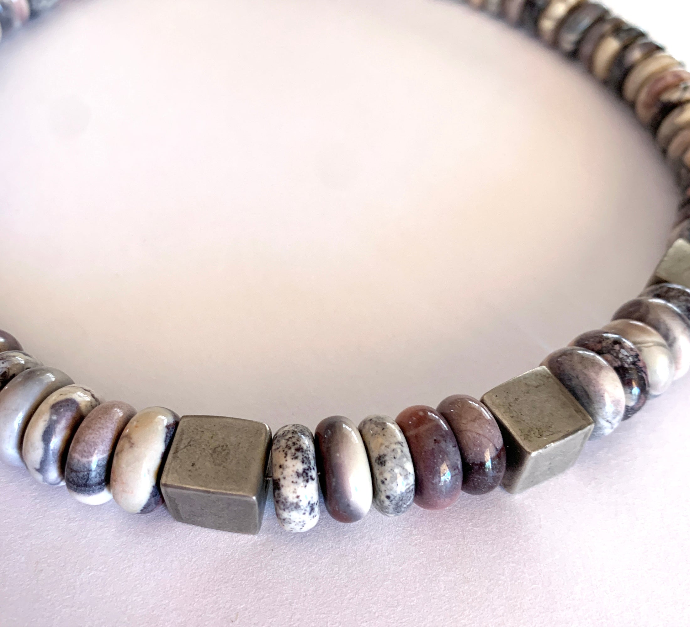 Jasper Rondelle Necklace with Hand Forged Leaf Clasp
