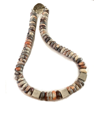 Jasper Rondelle Necklace with Hand Forged Leaf Clasp