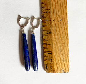 Long Lapis Lazuli Drop Earrings with Sterling Silver Omega Earwires