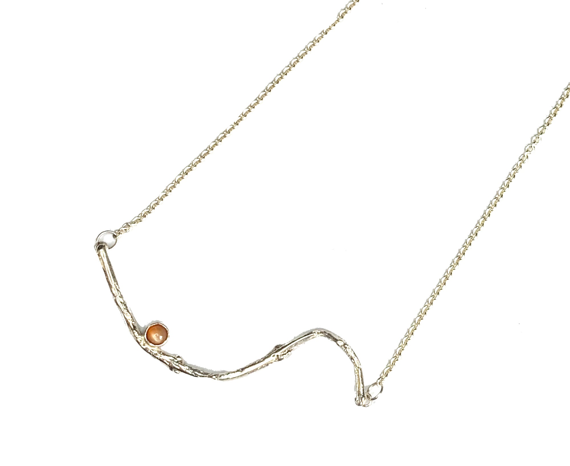 Sterling Silver Olive Twig Necklace with Peach Moonstone