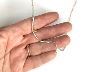 Sterling Silver Olive Twig Necklace with Peach Moonstone