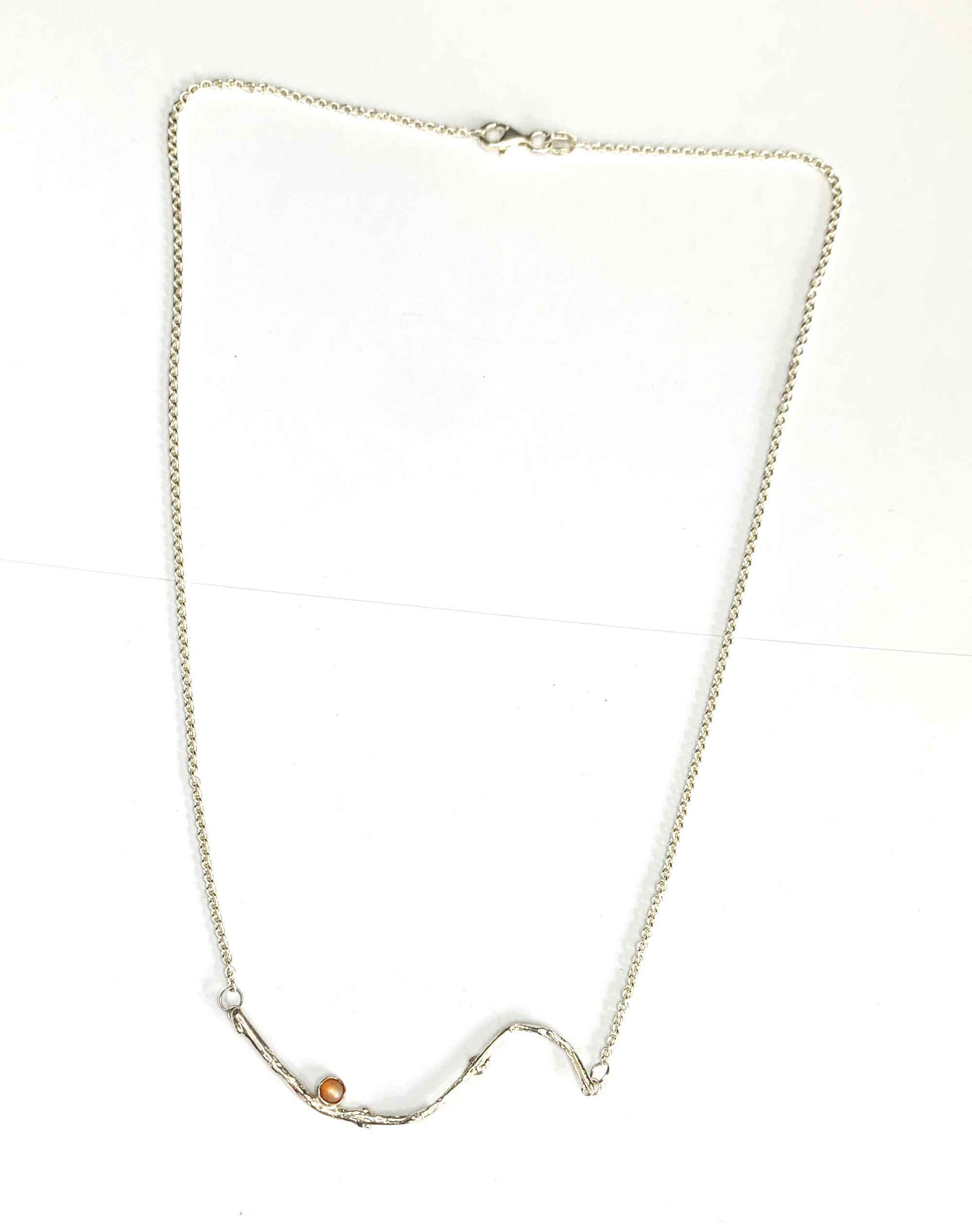 Sterling Silver Olive Twig Necklace with Peach Moonstone