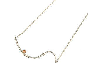 Sterling Silver Olive Twig Necklace with Peach Moonstone