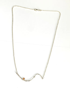 Sterling Silver Olive Twig Necklace with Peach Moonstone