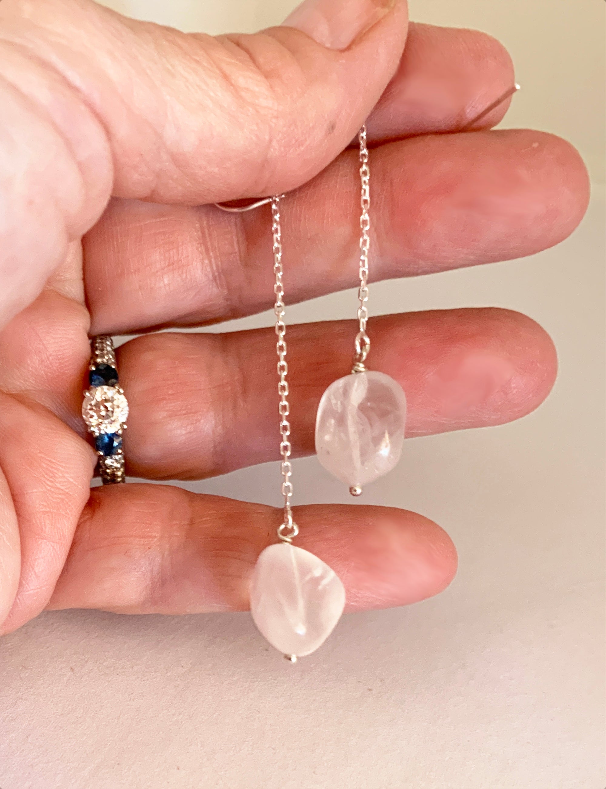 Quartz Threader Earrings in Sterling Silver