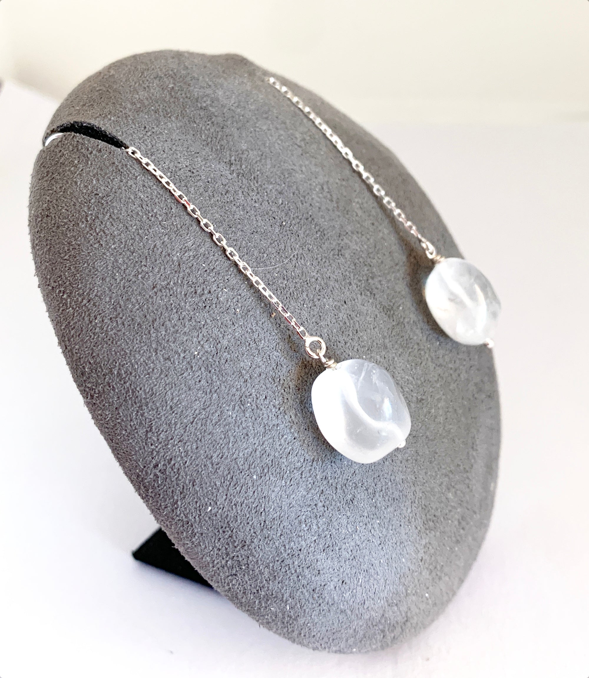 Quartz Threader Earrings in Sterling Silver