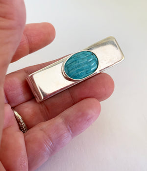 Sterling Silver Money Clip with Carved Turquoise