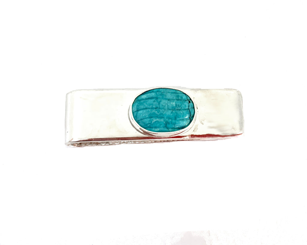 Sterling Silver Money Clip with Carved Turquoise