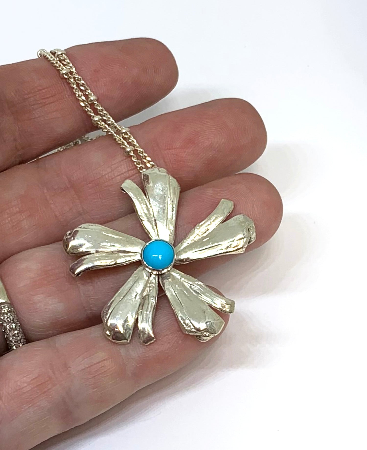 Flower Power Pendant with Sleeping Beauty Turquoise in Sterling Silver- Mitsuro Hikime Method