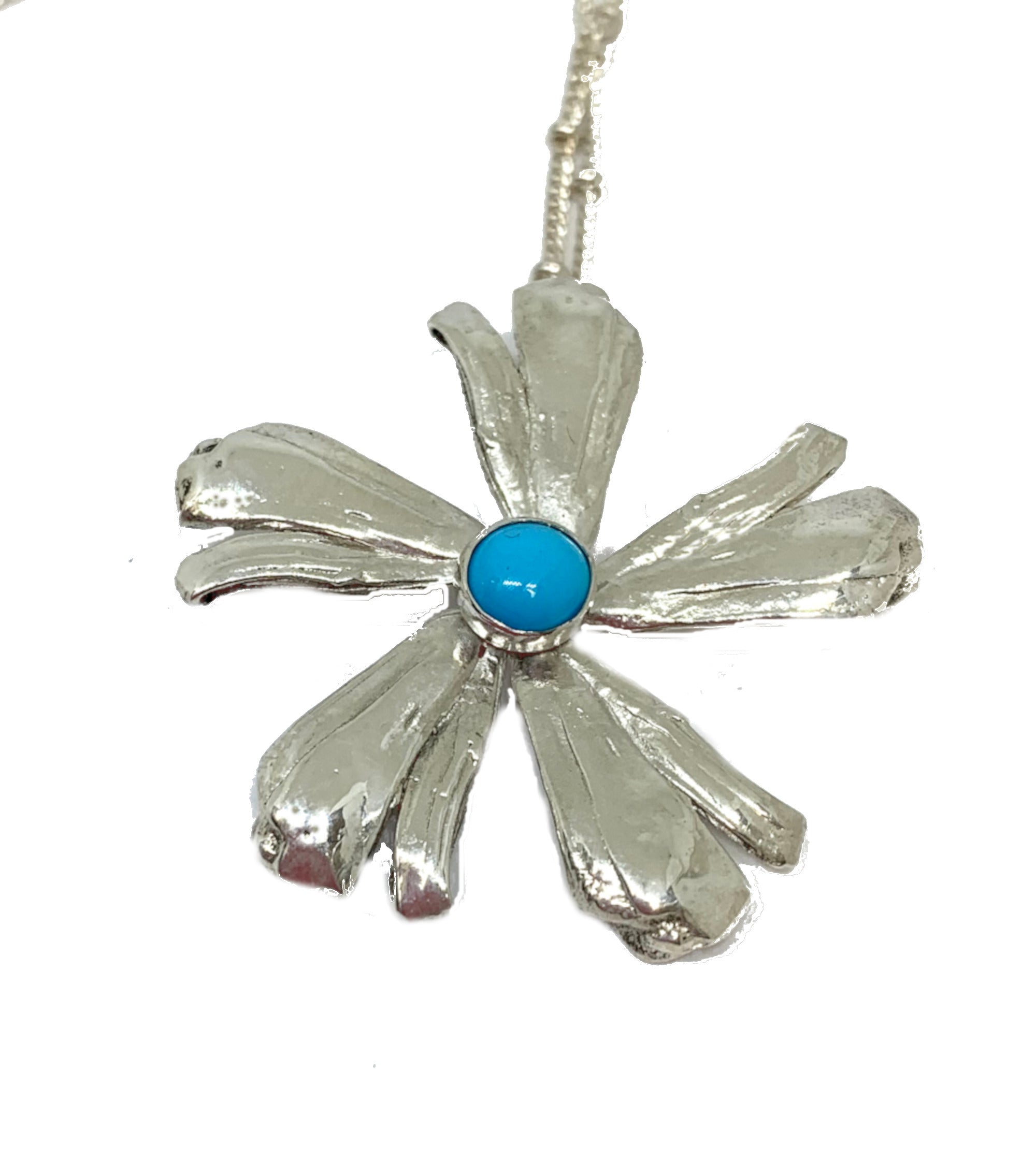 Flower Power Pendant with Sleeping Beauty Turquoise in Sterling Silver- Mitsuro Hikime Method