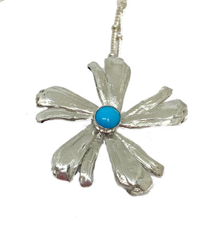Flower Power Pendant with Sleeping Beauty Turquoise in Sterling Silver- Mitsuro Hikime Method