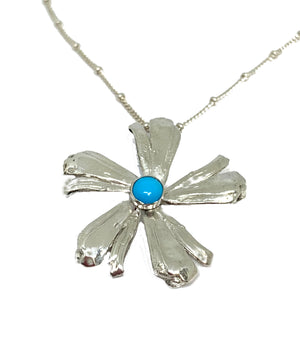Flower Power Pendant with Sleeping Beauty Turquoise in Sterling Silver- Mitsuro Hikime Method