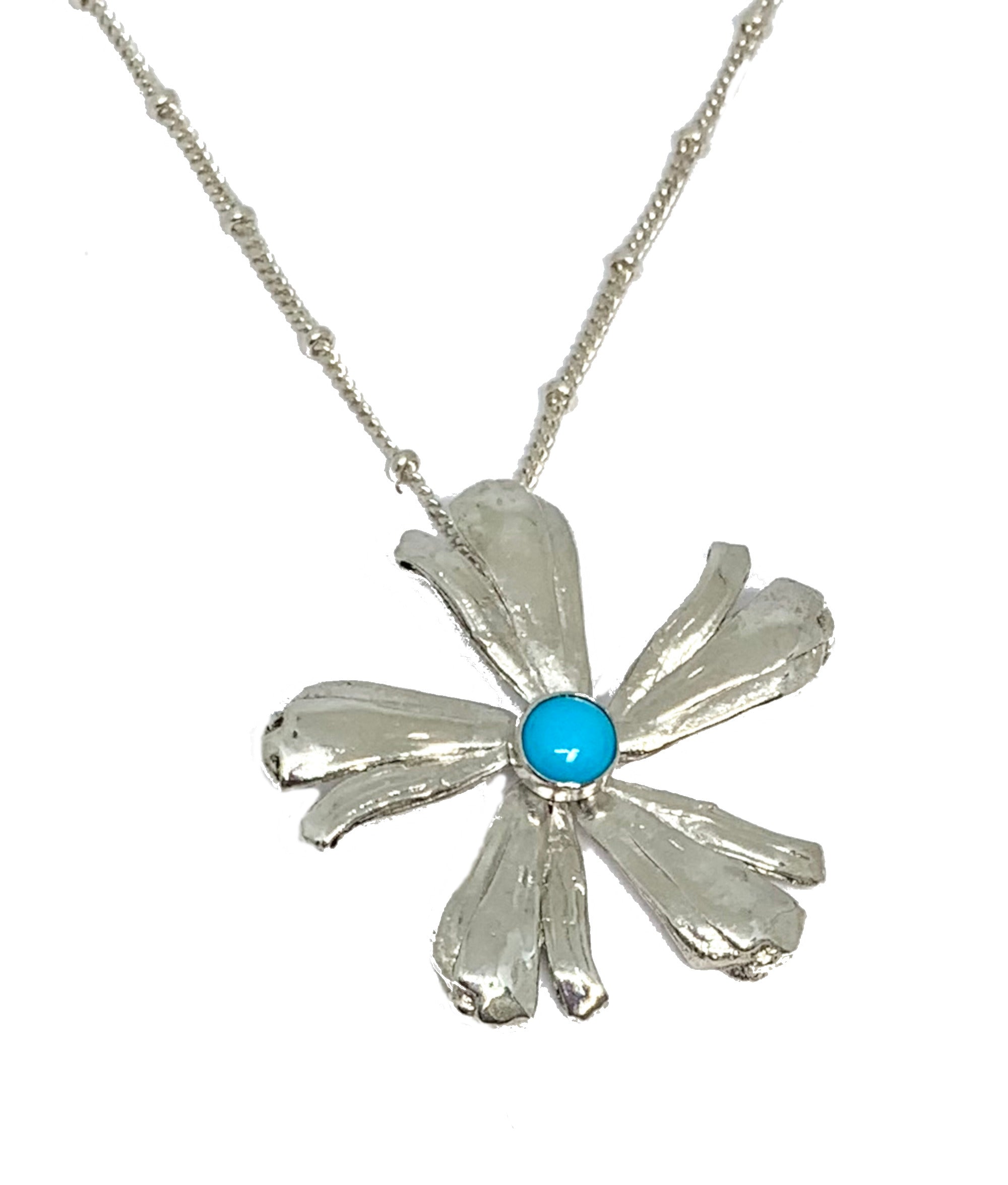 Flower Power Pendant with Sleeping Beauty Turquoise in Sterling Silver- Mitsuro Hikime Method
