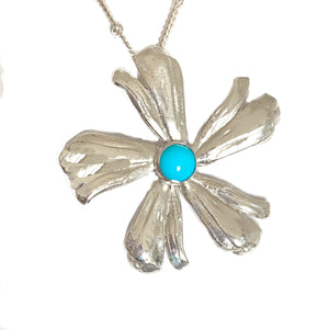 Flower Power Pendant with Sleeping Beauty Turquoise in Sterling Silver- Mitsuro Hikime Method