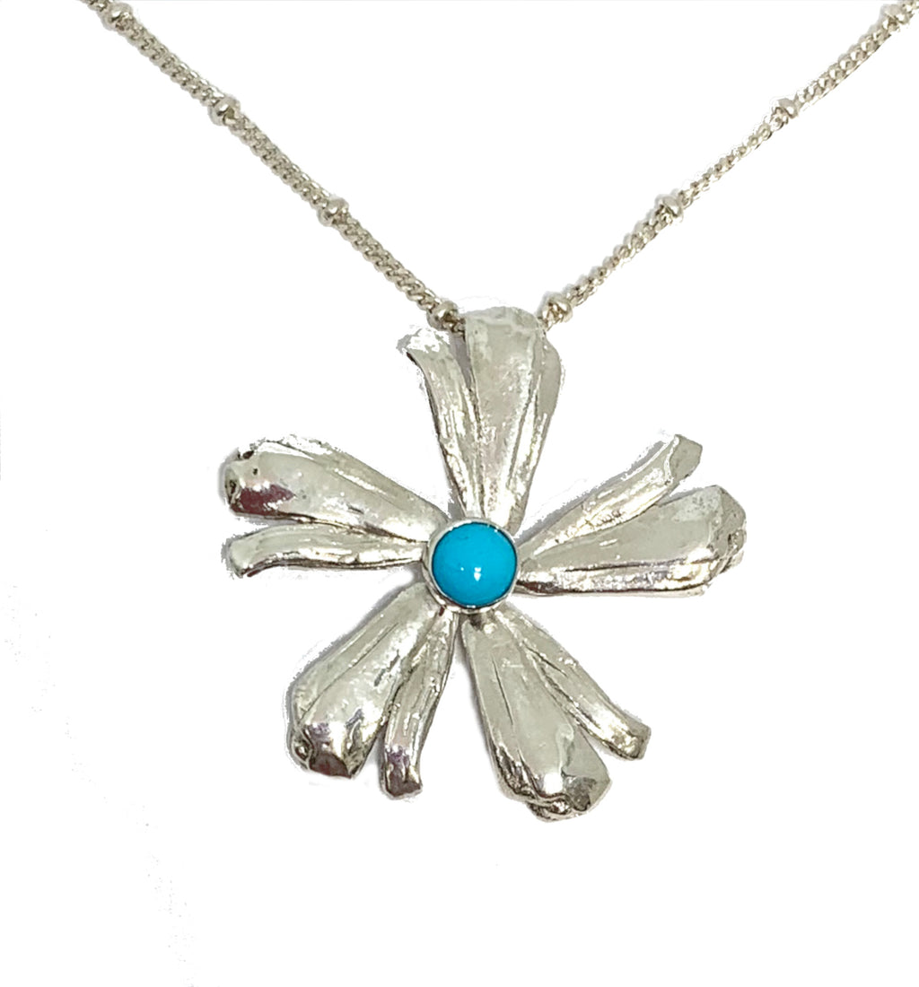 Flower Power Pendant with Sleeping Beauty Turquoise in Sterling Silver- Mitsuro Hikime Method