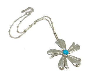 Flower Power Pendant with Sleeping Beauty Turquoise in Sterling Silver- Mitsuro Hikime Method