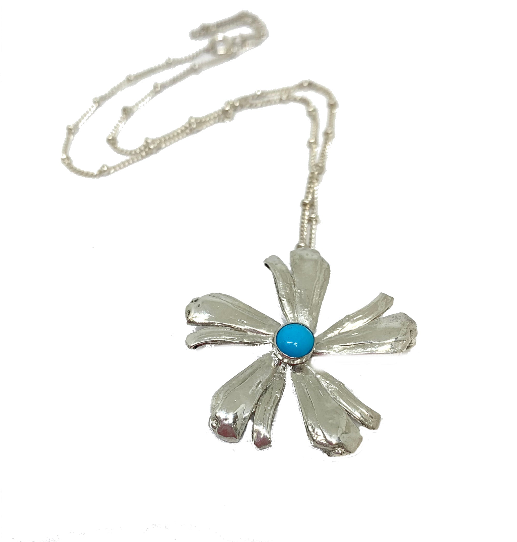 Flower Power Pendant with Sleeping Beauty Turquoise in Sterling Silver- Mitsuro Hikime Method