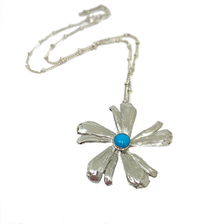 Flower Power Pendant with Sleeping Beauty Turquoise in Sterling Silver- Mitsuro Hikime Method