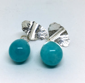Sterling Silver Leaf and Amazonite Drop Earrings