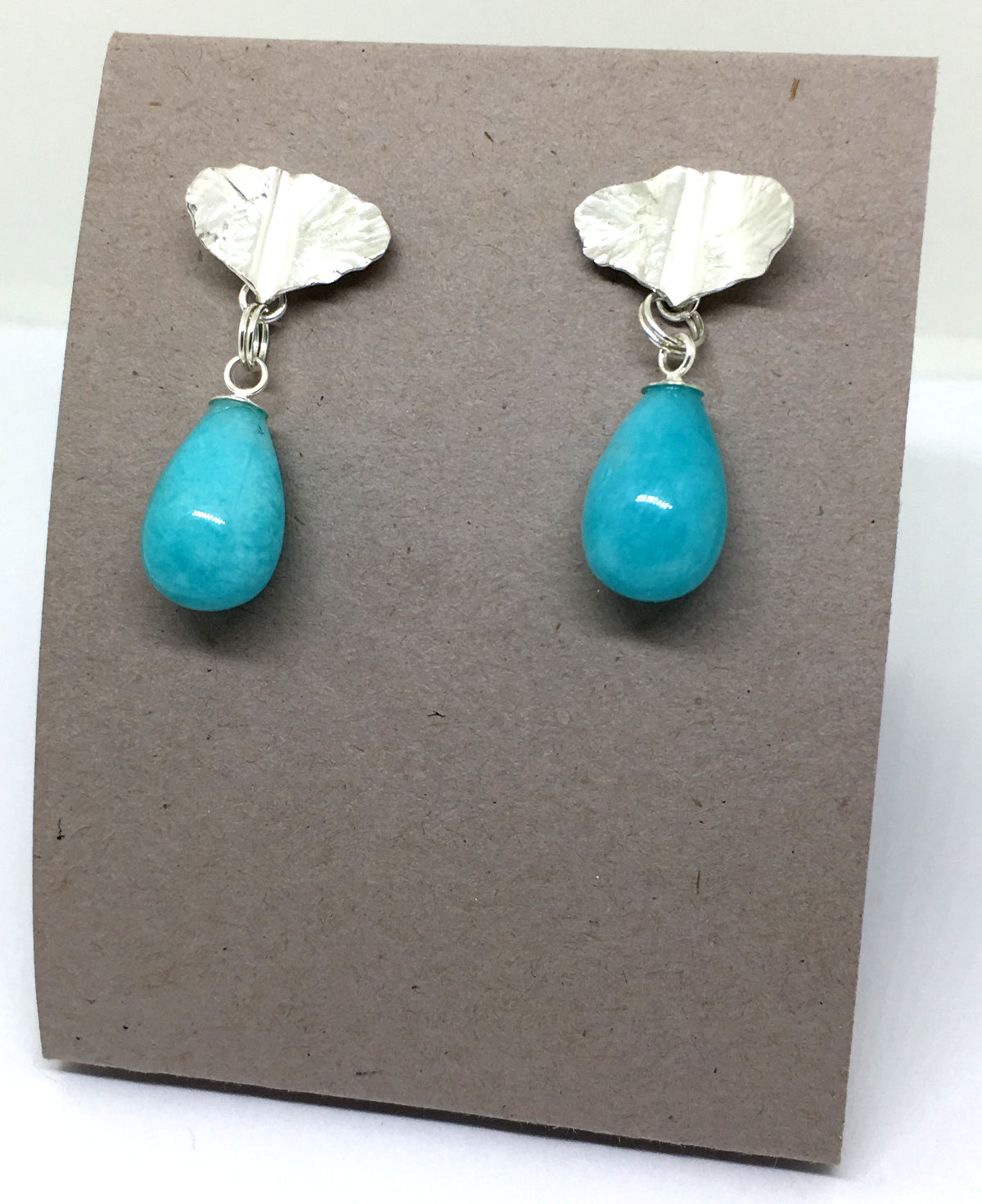 Sterling Silver Leaf and Amazonite Drop Earrings