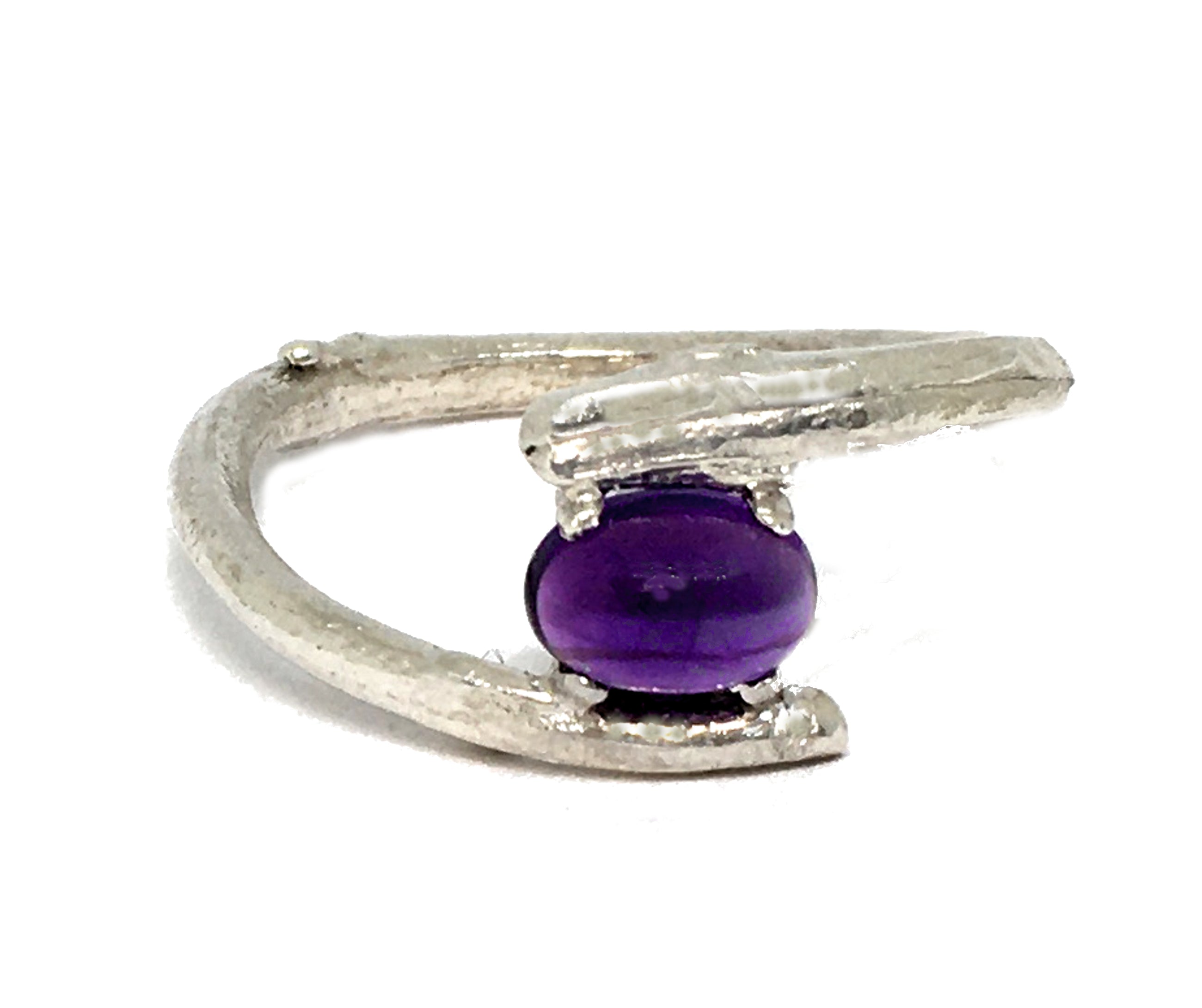 Amethyst Olive Twig Bypass Ring in Sterling Silver