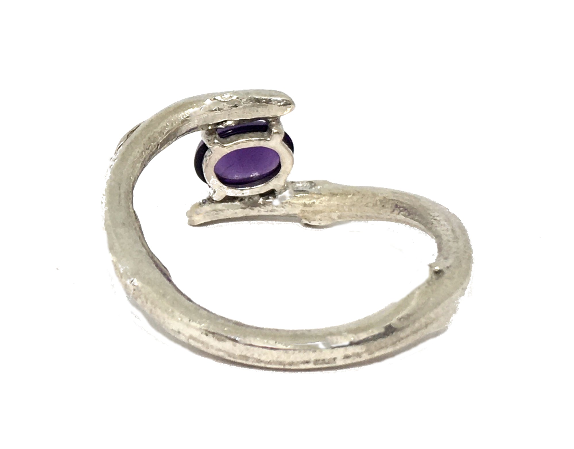 Amethyst Olive Twig Bypass Ring in Sterling Silver
