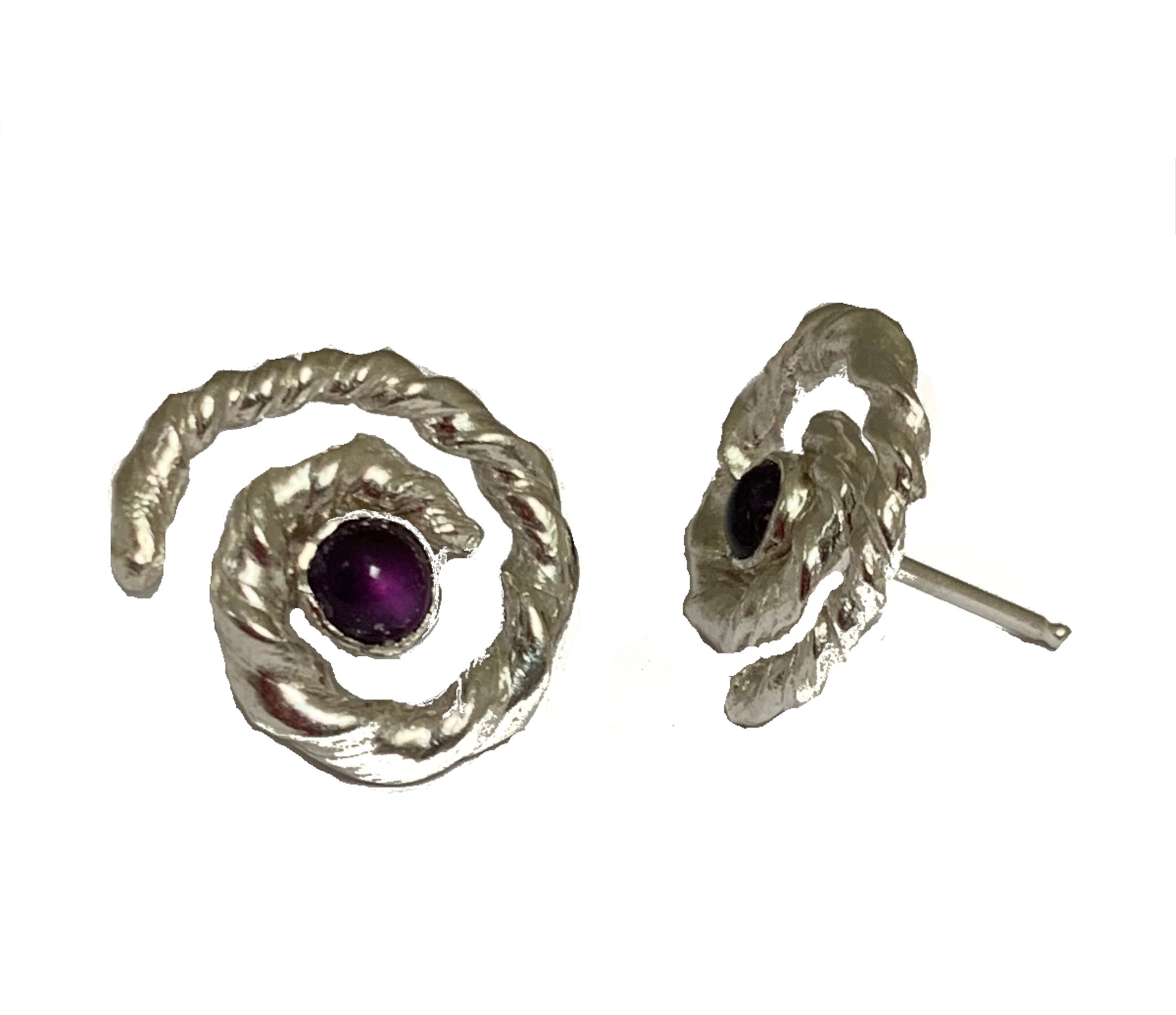 Amethyst Spiral Post Earrings in Sterling Silver