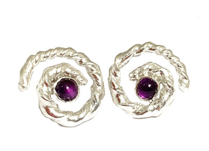 Amethyst Spiral Post Earrings in Sterling Silver