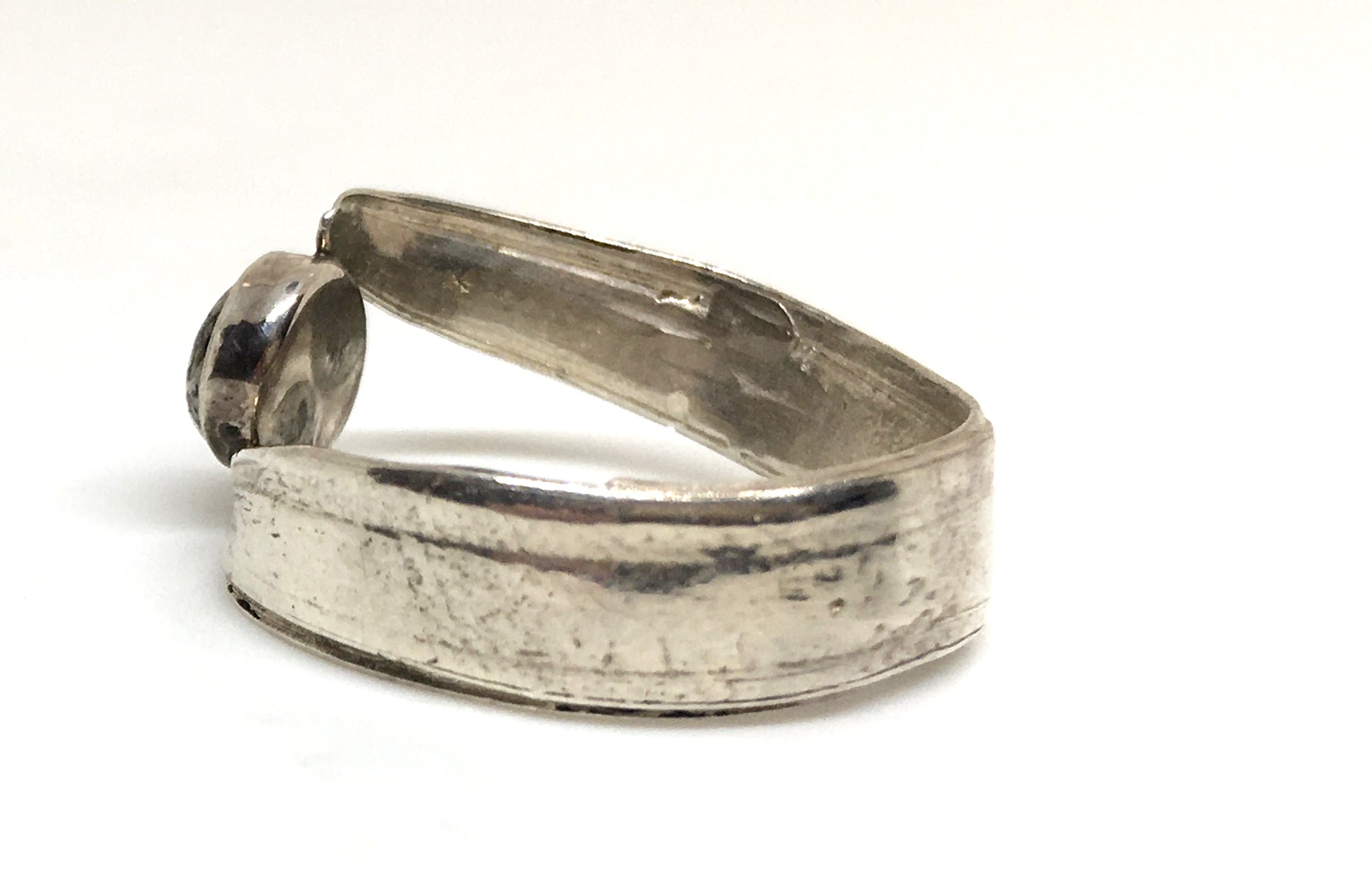 Bamboo Leaf Bypass Ring with Pyrite in Sterling Silver