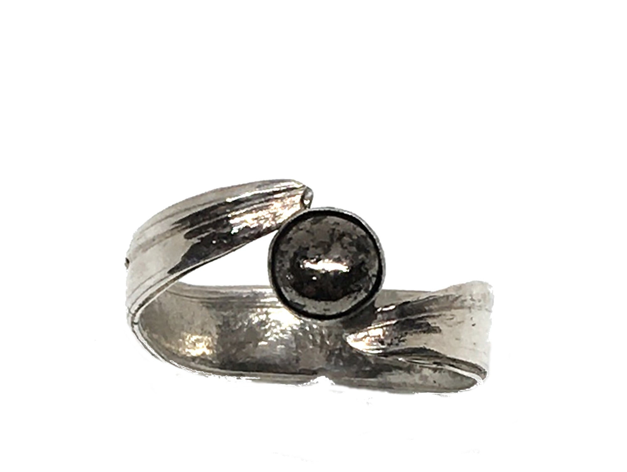 Bamboo Leaf Bypass Ring with Pyrite in Sterling Silver