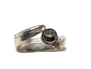 Bamboo Leaf Bypass Ring with Pyrite in Sterling Silver