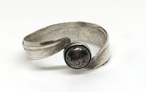 Bamboo Leaf Bypass Ring with Pyrite in Sterling Silver