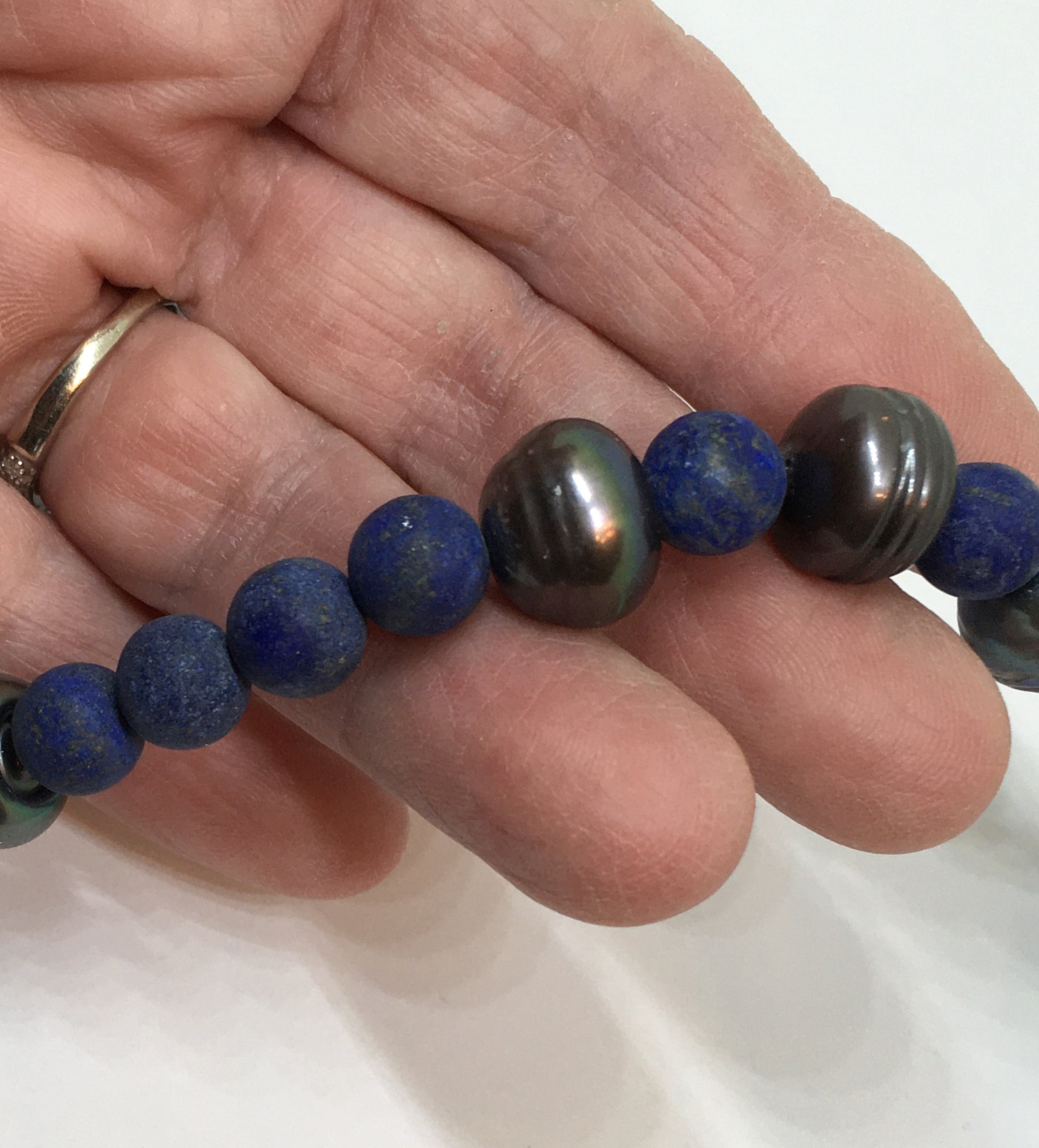 Lapis Lazuli and Baroque Peacock Pearl Necklace