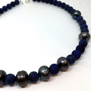 Lapis Lazuli and Baroque Peacock Pearl Necklace
