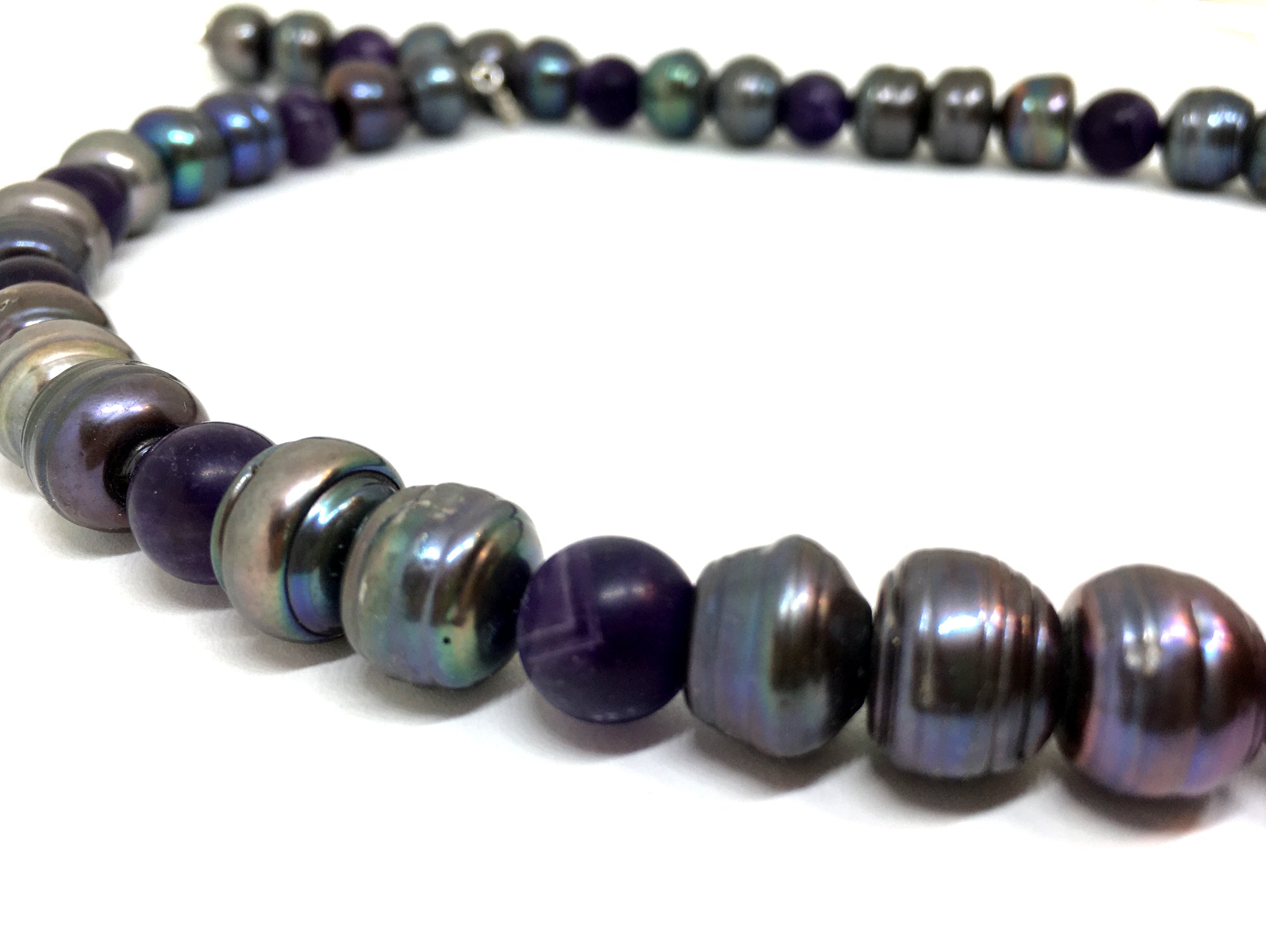 Amethyst and Baroque Freshwater Peacock Pearl Necklace