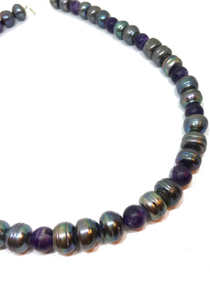 Amethyst and Baroque Freshwater Peacock Pearl Necklace