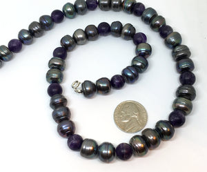 Amethyst and Baroque Freshwater Peacock Pearl Necklace